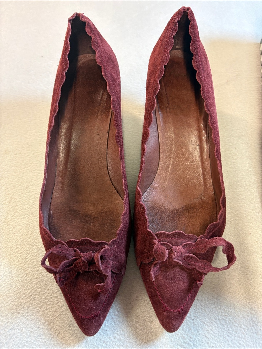 Delman Women's Dark Red Suede Heels